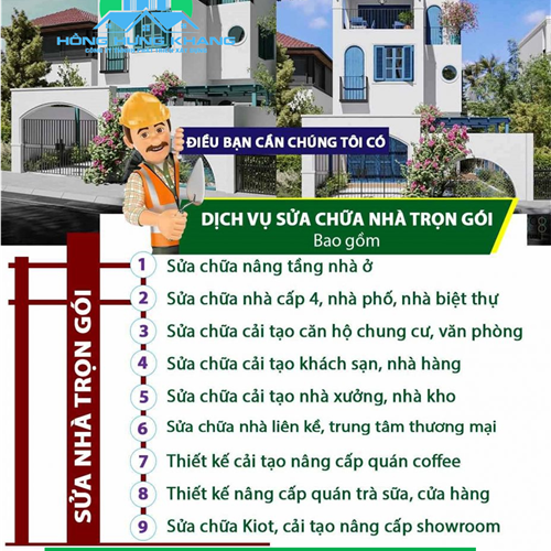 BẢNG BÁO GIÁ SỬA CHỮA NHÀ TẠI TP.HCM  NĂM 2025